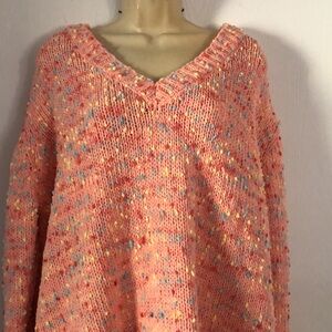 Woman’s V-neck plus size colorful popcorn balls sweater